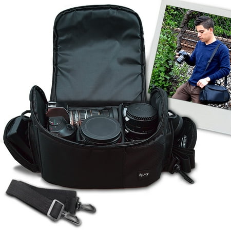 large digital camera / video padded carrying bag / case for nikon, sony, pentax, olympus panasonic, samsung, and canon dslr cameras + ecostconnection microfiber cloth