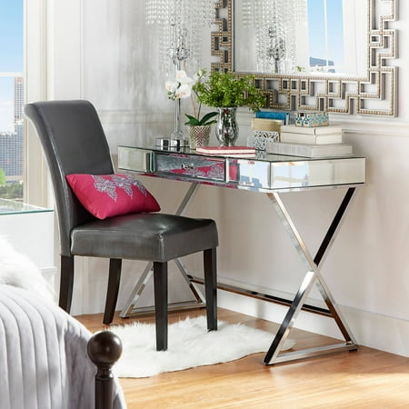 Chelsea Lane Chrome Mirrored Office Desk With Drawer X Based Desk