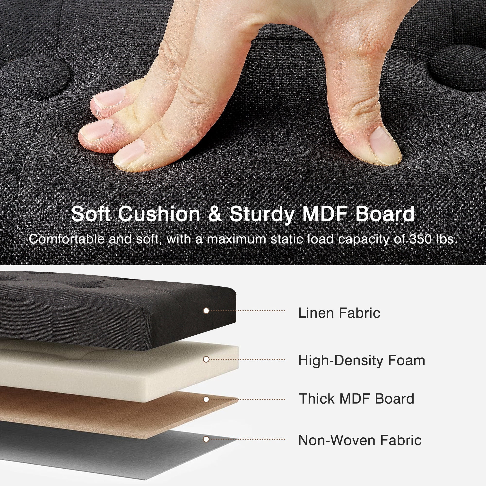 VECELO Small Tufted Foot Stool, Upholstered Footrest Ottoman with Legs, Fabric Rectangle Sofa Foot Rest for Living Room, Couch, Black