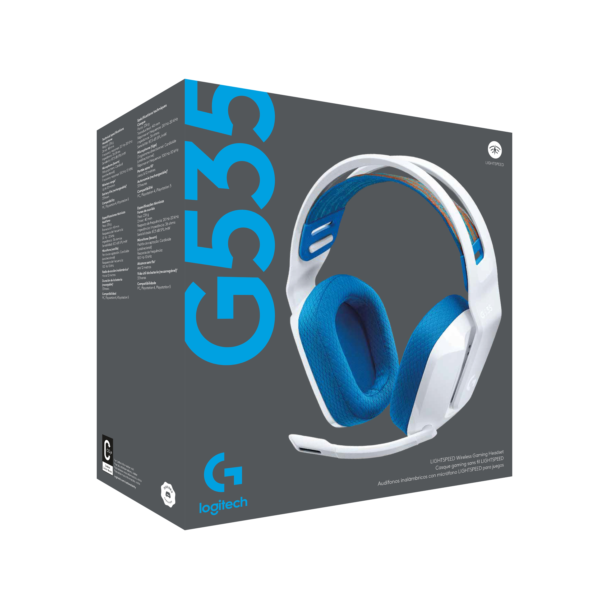 Logitech G535 Lightspeed Wireless Gaming Headset, White photo 5