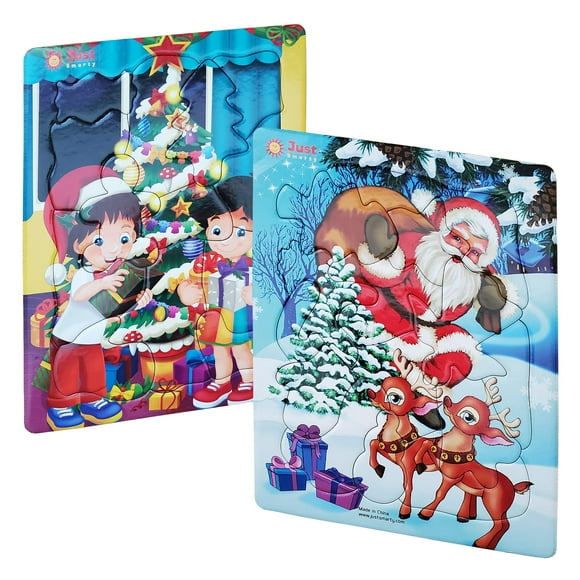 Just Smarty Preschool Christmas Puzzles for Kids Ages 3-5 Set of 2 | Fun Shapes 13 & 15 pieces Santa Puzzle with Tray | Christmas Puzzles for Kids Best Gift | Educational Kids Puzzles Ages 3-5 Level 4
