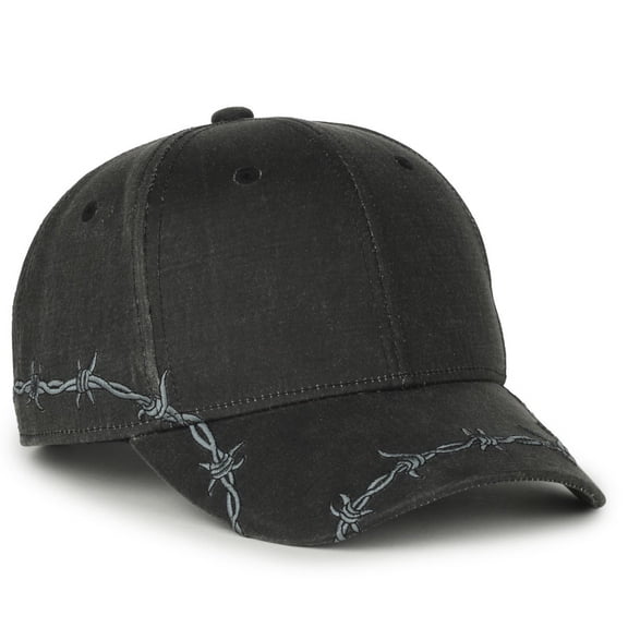Outdoor Cap BRB-605 Barbed-Wire Embroidery Solid Back Cap-Black