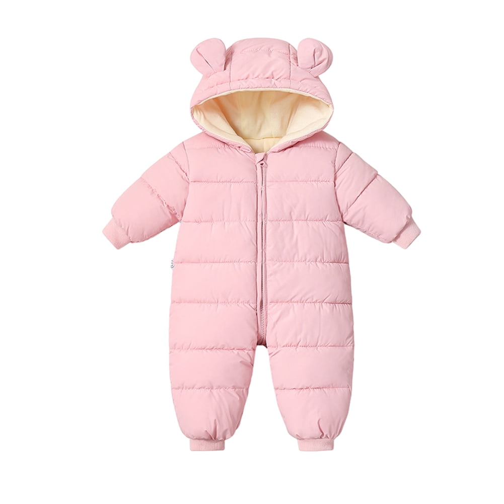 Esaierr Newborn Baby Jumpsuit Infant Boys Girls Snowsuit Fleece Lined Onesie Outfits Warm Hooded Romper for 3-24 Months