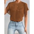 thumbnail image 3 of Womens Plain Round Neck Tassel Casual Short Sleeve T-Shirt Summer Blouse For Women, 3 of 6