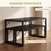 Lofka 3-Piece Rectanglar Kitchen Dining Table Set for 4 with 1 Table & 2 Benches, Black