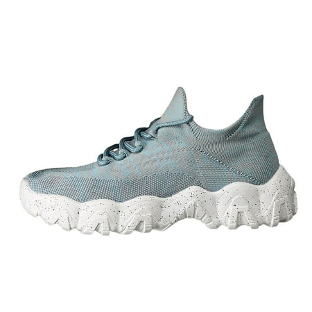 KELINFONG Plus Size Soft Walking Shoes for Women Breathable Flying Woven Socks Shoes Slip on Loafers