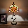 thumbnail image 3 of Tiffany Table Lamp Red Orange Stained Glass Rose Flowers LED Bulb Included for Living Room Bedroom Bedside 8"W*8"D*16"H, 3 of 5