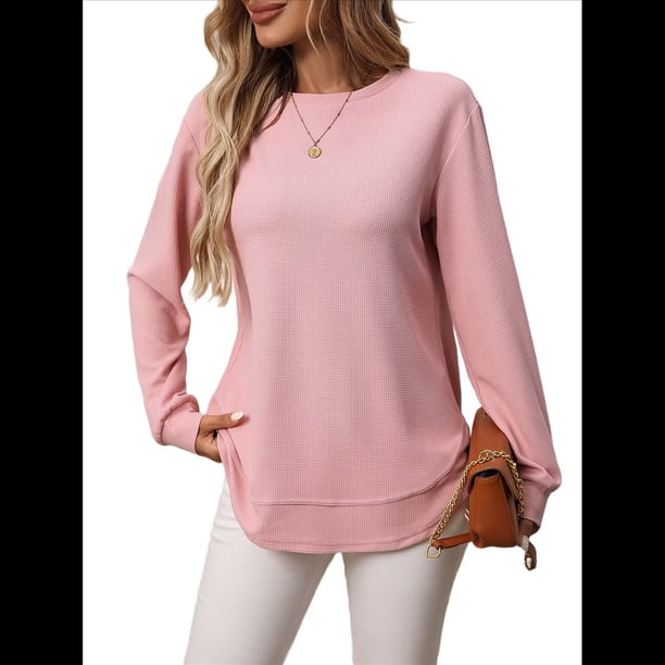 Camiseta de Larga de Punto Versátil, Informal y Holgada para Mujer. Rosa XL