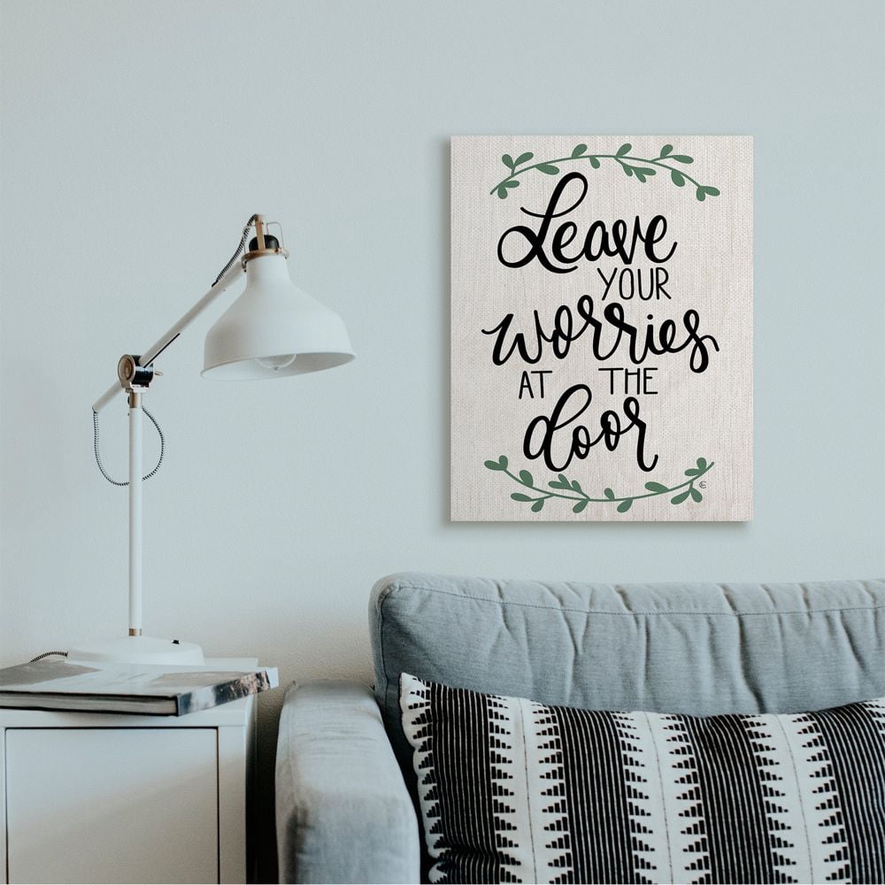 Stupell Industries Leave Your Worries at the Door Quote Family Greeting Canvas Wall Art Design by Fearfully Made Creations