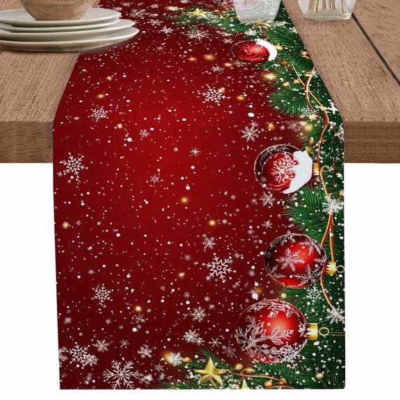nqOlkjepod Red Christmas Table Runner 48 Inches Long Farmhouse Dress Scarves, Winter Xmas Balls Snowflake Pine Branches Dining Tablerunner for Coffee Table/Kitchen Island/Party Décor, 13" x 48"