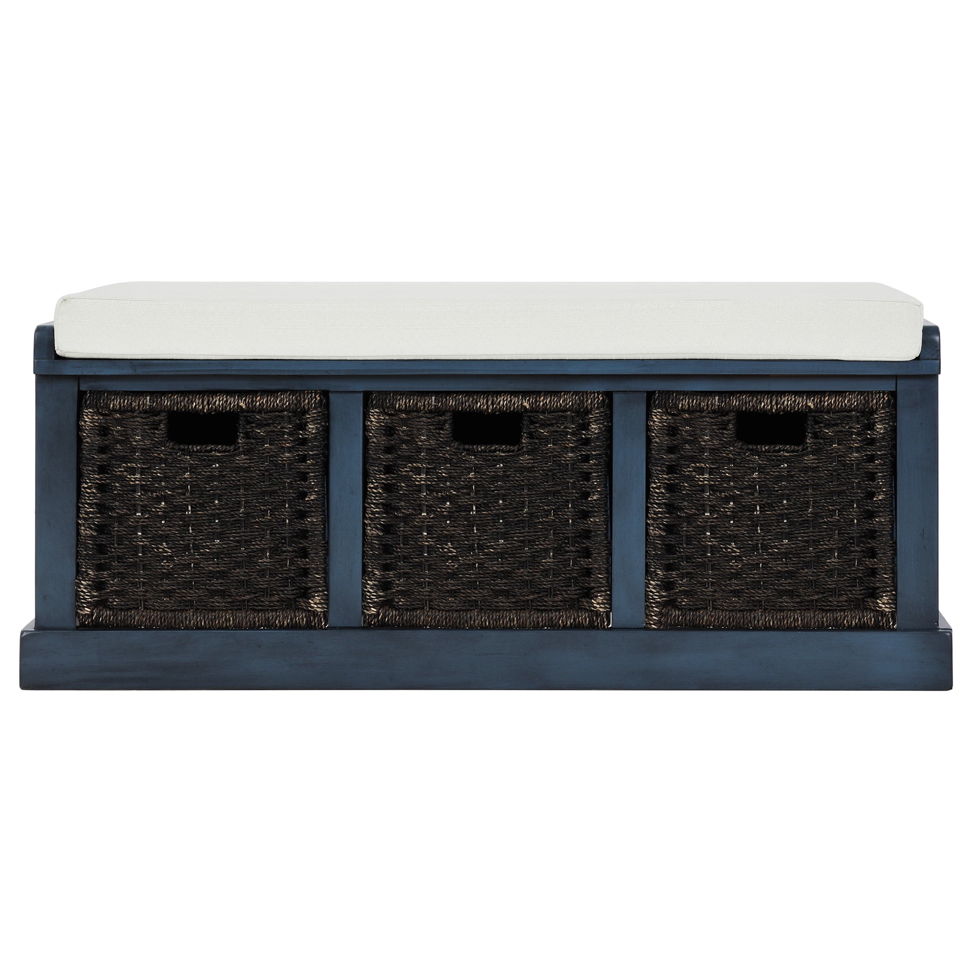 Rustic Storage Bench with 3 Removable Classic Fabric Basket, Entryway