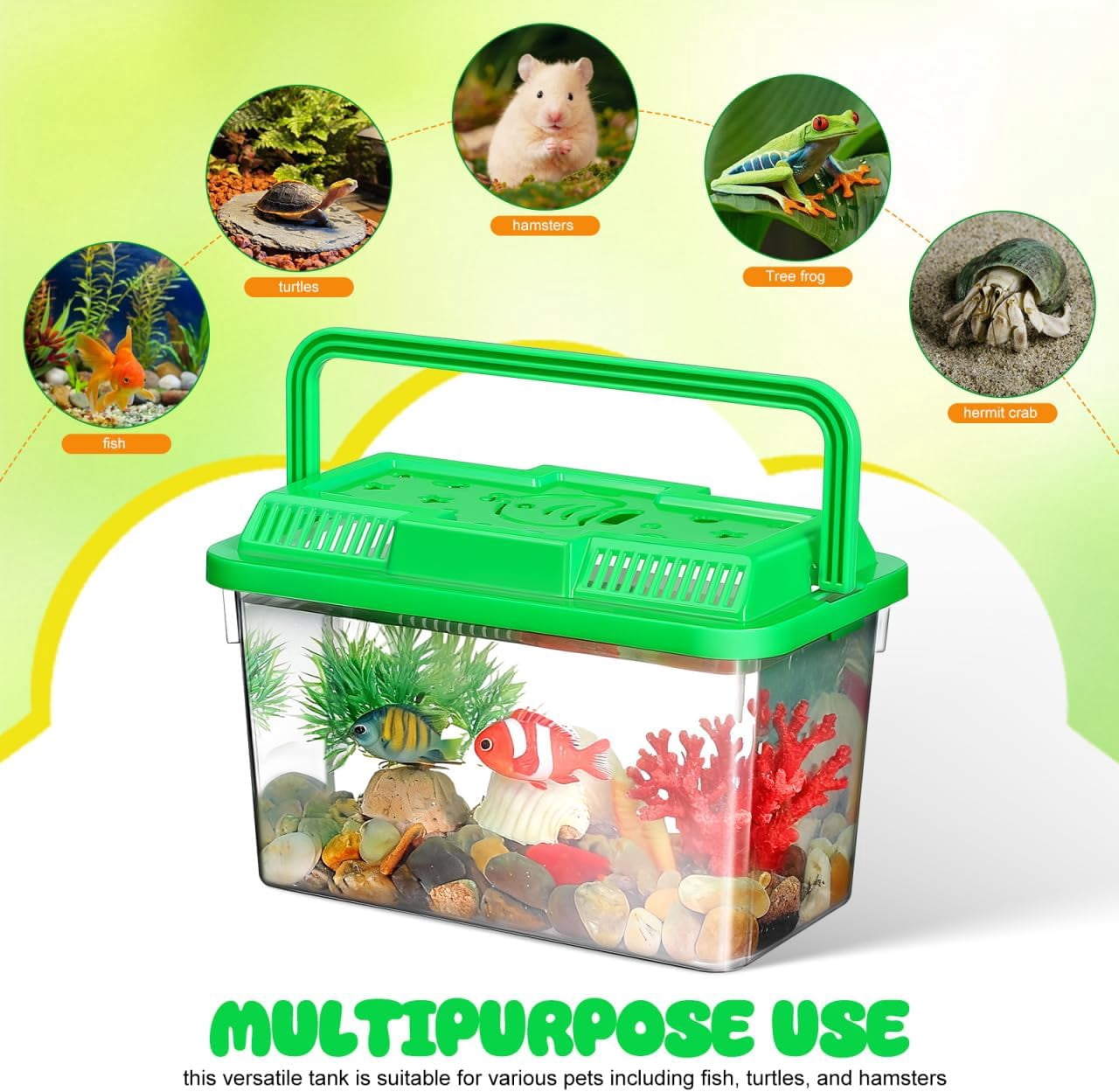 Portable Mini Plastic Fish Tank Clear Handheld Aquarium for Betta Fish Turtles and Reptiles Pet Carrier