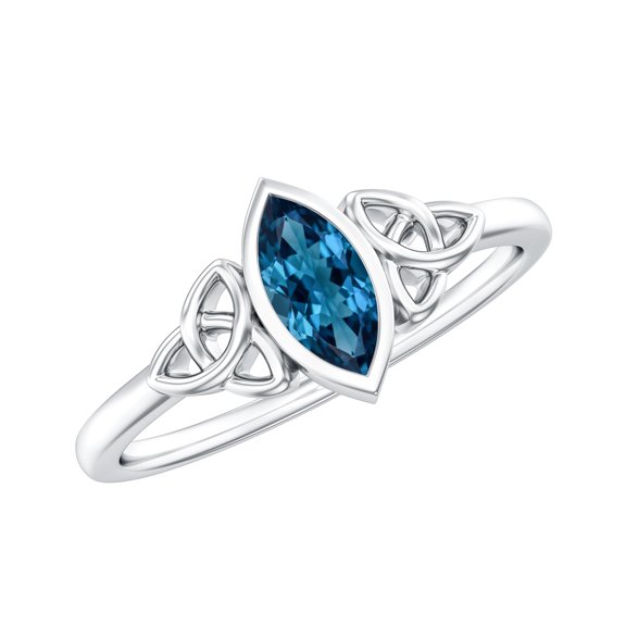 Rosec Jewels London Blue Topaz Promise Ring for Women - 4X8 mm - Celtic Knot Ring - AAA Quality Certified - Ready to Gift, 925 Sterling Silver, US 4.00