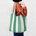thumbnail image 7 of Single Shoulder Commuter Canvas Bag Large Capacity Can Be Carried Or Shoulder Storage For Daily Shopping Trips Lightgreen Stripe_1, 7 of 7