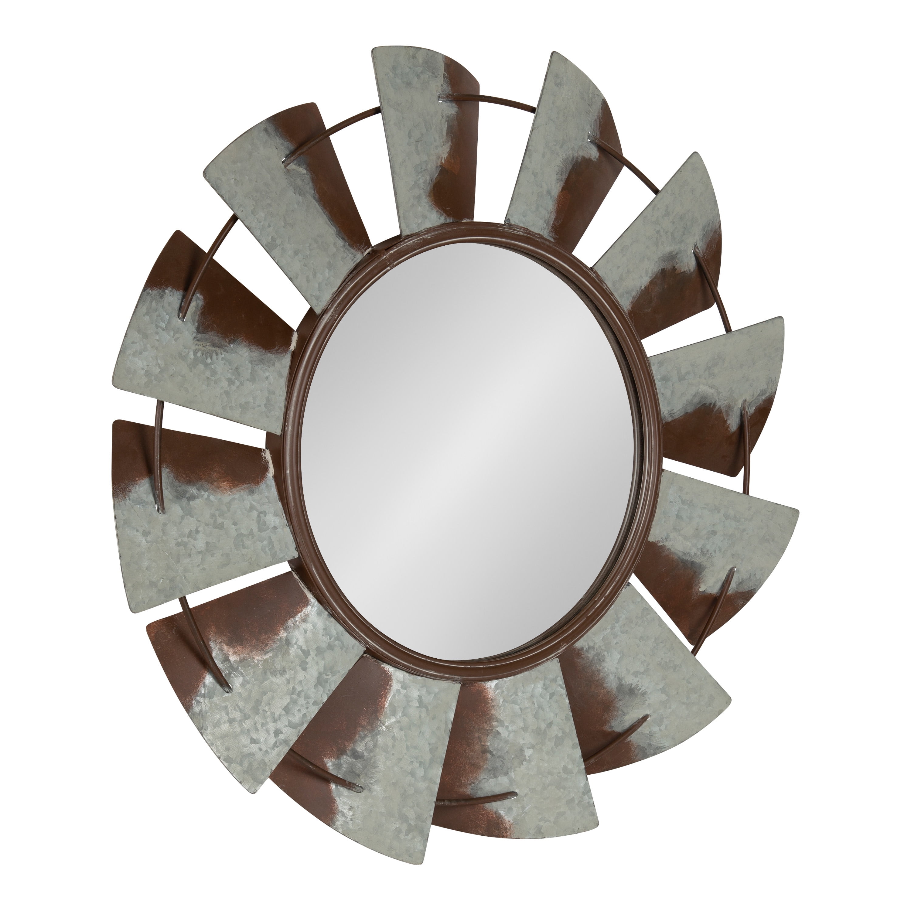 Kate and Laurel Millbrook Windmill Rustic Farmhouse Distressed Metal Wall Mirror, 32 Diameter