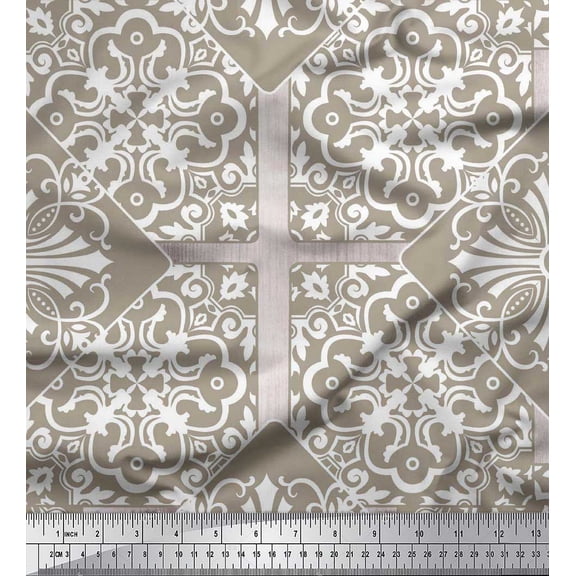 Soimoi Velvet Fabric Square & Damask Patchwork Print Sewing Fabric Yard 58 Inch Wide