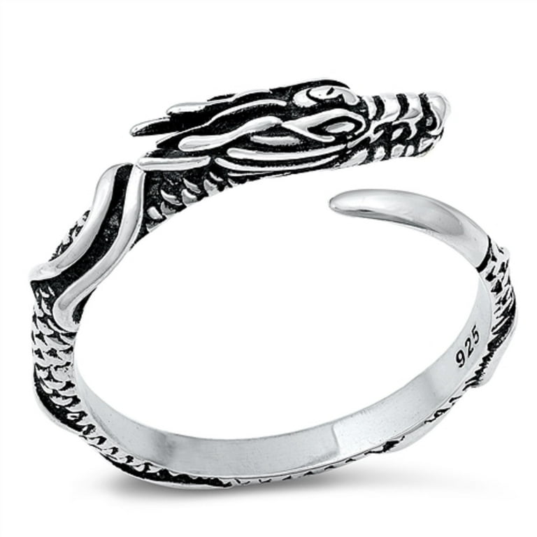 All in Stock Sterling Silver Adjustable Wrap Around Dragon Ring