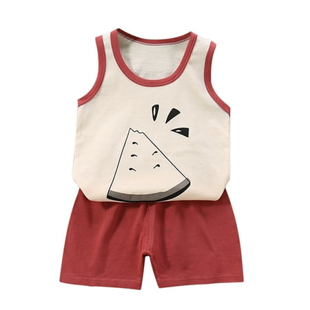 

Summer Savings Clearance 2023! Loopsun Toddler Suit Crew Neck Sleeveless Printing Fashion Cute Casual Tank and Shorts Set Red