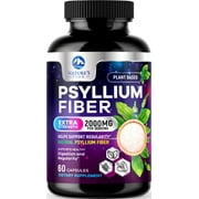 Psyllium Husk Fiber Supplement 1500mg - Vegan Prebiotic, Soluble Fiber for Daily Digestive Health & Regularity Support, Natural Psyllium Powder Caps, Sugar-Free, Non-GMO & Gluten-Free - 60 Capsules