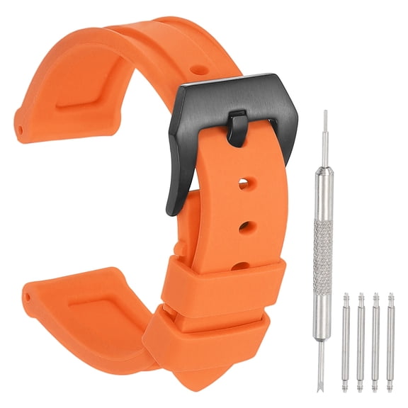 Uxcell Silicone Watch Band 22mm Quick Release Flexible Soft Rubber H-type Watch Strap with Stainless Steel Black Clasp Replacement Wristband for Men, Orange