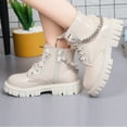 thumbnail image 6 of uvwlwu Winter Boots for Girls,Glitter Pearl Chain Boots Fashion British Style Short Boots Fall Winter Big Kids Leather Soft Sole Ankle Boots(Size:9.5-10 Years), 6 of 9