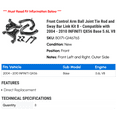 thumbnail image 2 of Front Control Arm Ball Joint Tie Rod and Sway Bar Link Kit 8 - Compatible with 2004 - 2010 INFINITI QX56 Base 5.6L V8 2005 2006 2007 2008 2009, 2 of 2