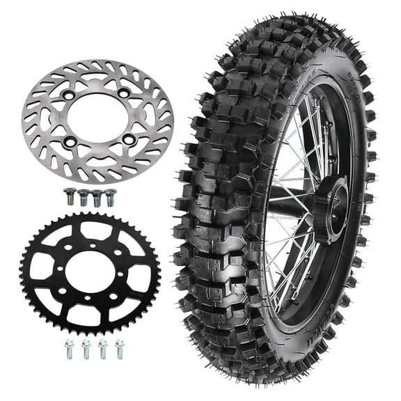 14" Rear Wheel Rim Tire Assembly 90/100-14 Tire Tube For Dirt Pit Bike Trail Fits 125/140/150/160cc Pit Dirt Bike Apollo SSR Taotao Includes Brake Rotor and 420 53T Sprocket