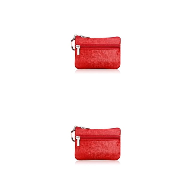 Sonducket Cartera de cuero para mujer, llaves, portátil, para viajes, fecha escolar, tienda, llavero, monedero, tarjetero, bolsillo con Rojo 2piezas