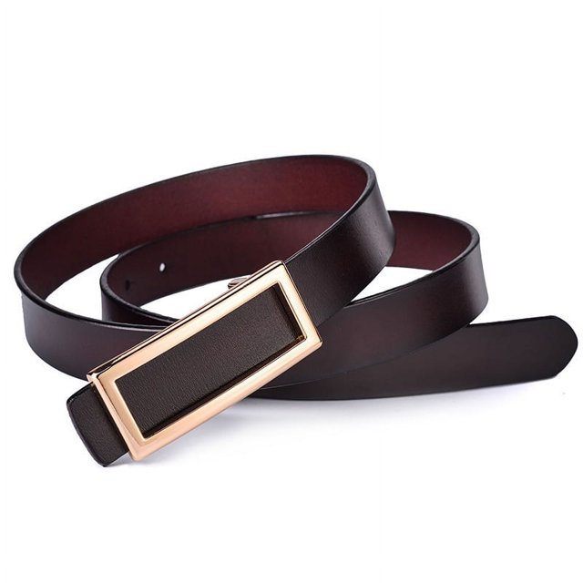 Cinturón de piel auténtica con hebilla lisa para mujer Cinturón de piel de vaca Cinturón informal rectangular distintivo, largo ajustable Diseño versátil