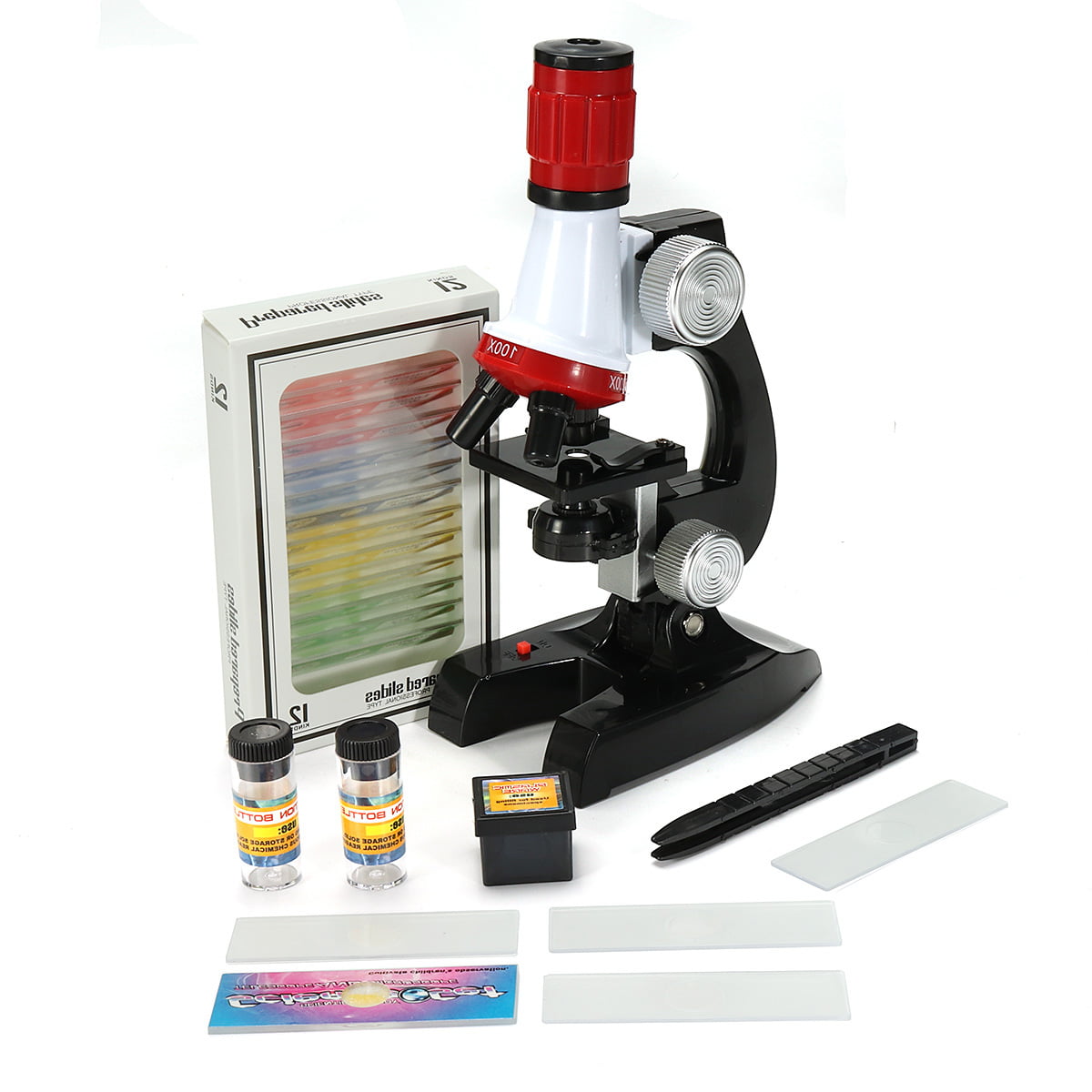 Children's Kids Junior Science Lab Microscope Kit Set 100/400/1200X With Light 