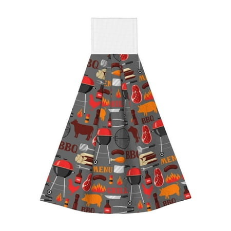 

Zeuib BBQ Icons Print Coral Velvet Hand Wipes Hanging Hand Towels Set with Hook & Loop Absorbent Towel for Bathroom Home