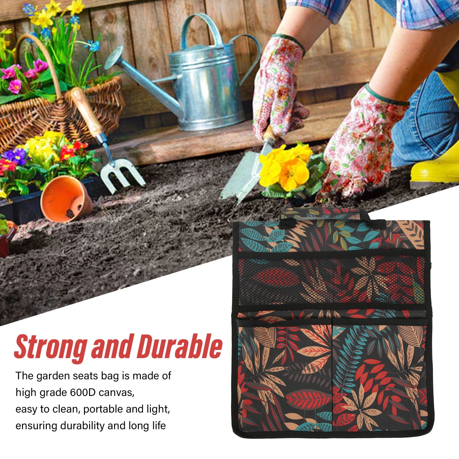 Garden Stools Pouch, Portable Garden Kneeler Tools Bag Large Capacity Red Leaves  For Patio