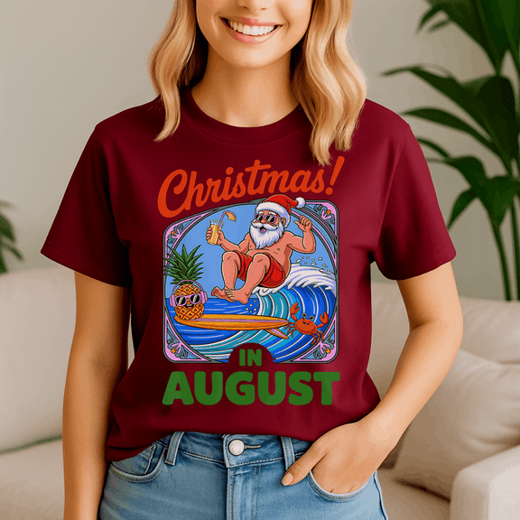 Christmas In August Summer Vacation Funny Santa, Retro Christmas Shirt, Xmas TShirt, Cute Santa Claus Holiday, Merry Christmas Gift