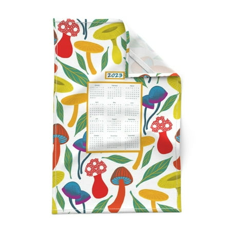 

Printed Tea Towel Linen Cotton Canvas - 2023 Calendar Bright Mushrooms Colorful Trippy Psychedelic Print Decorative Kitchen Towel by Spoonflower