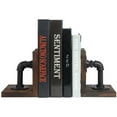 thumbnail image 6 of MyGift 1 Pair Industrial Pipe and Rustic Wood Bookends, Dark Brown, 6 of 7