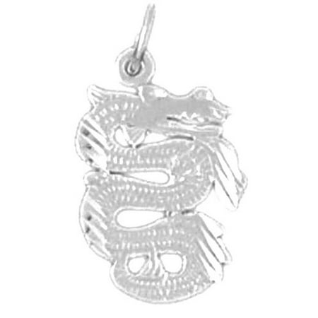 14K White Gold Dragon Pendant - 21 mm