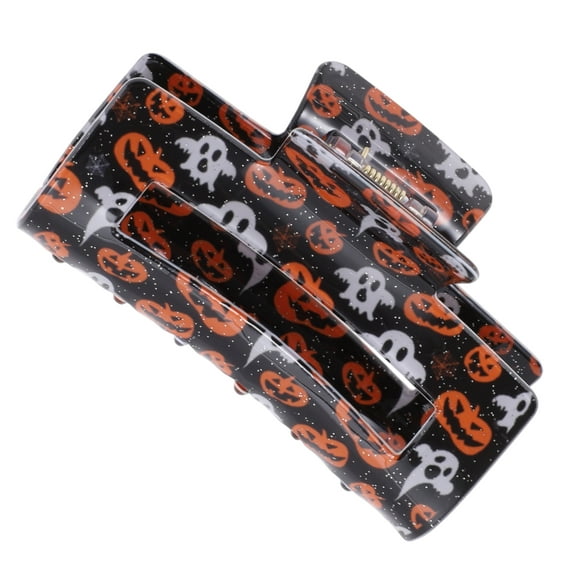 Unique Bargains 1 Pc Claw Clip Halloween Ghost Pumpkin Hair Clip for Women Black Orange