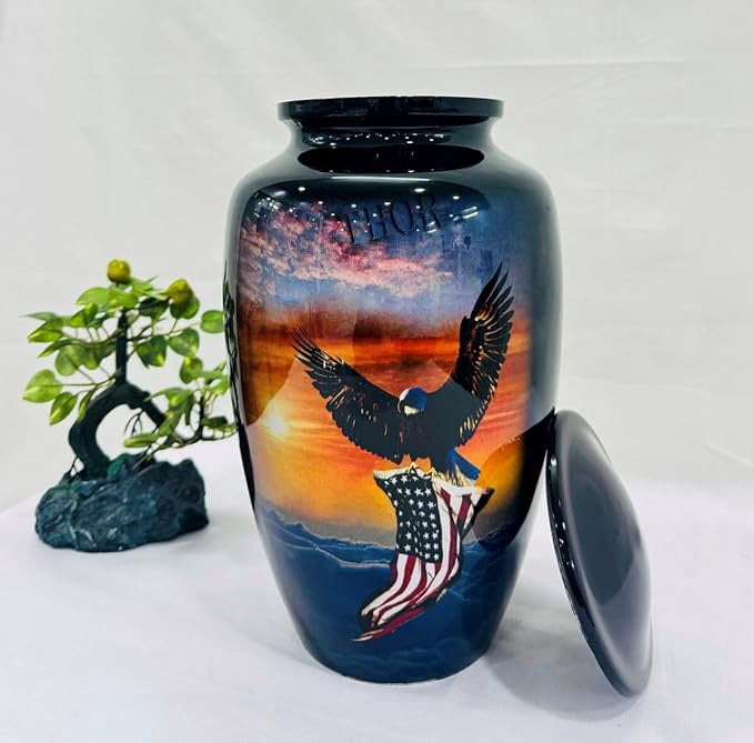 American Flag Cremation Urns for Human Ashes Patriotic Urns for Adult Male & Female Keepsake Urns for Ashes Adult Large up to 200 Lbs Black