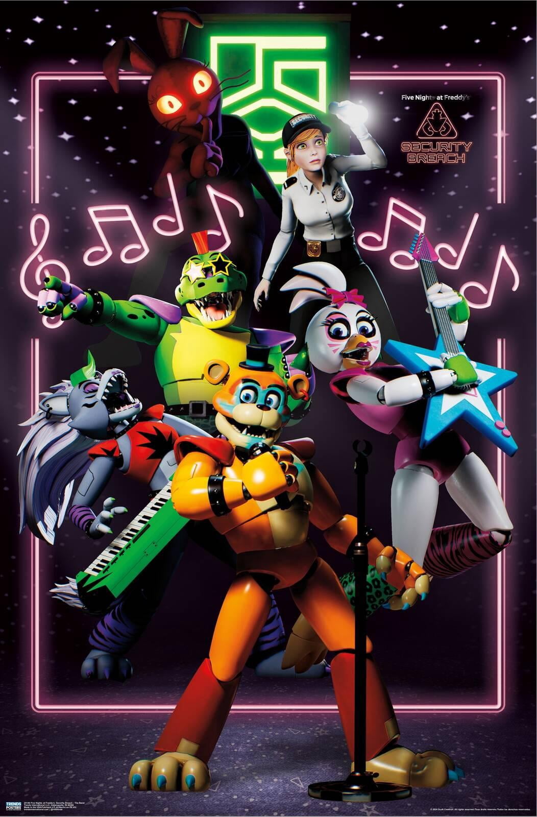 Five Nights at Freddy's: Security Breach - The Band Canvas Wall Poster, 14.725" x 22.375"