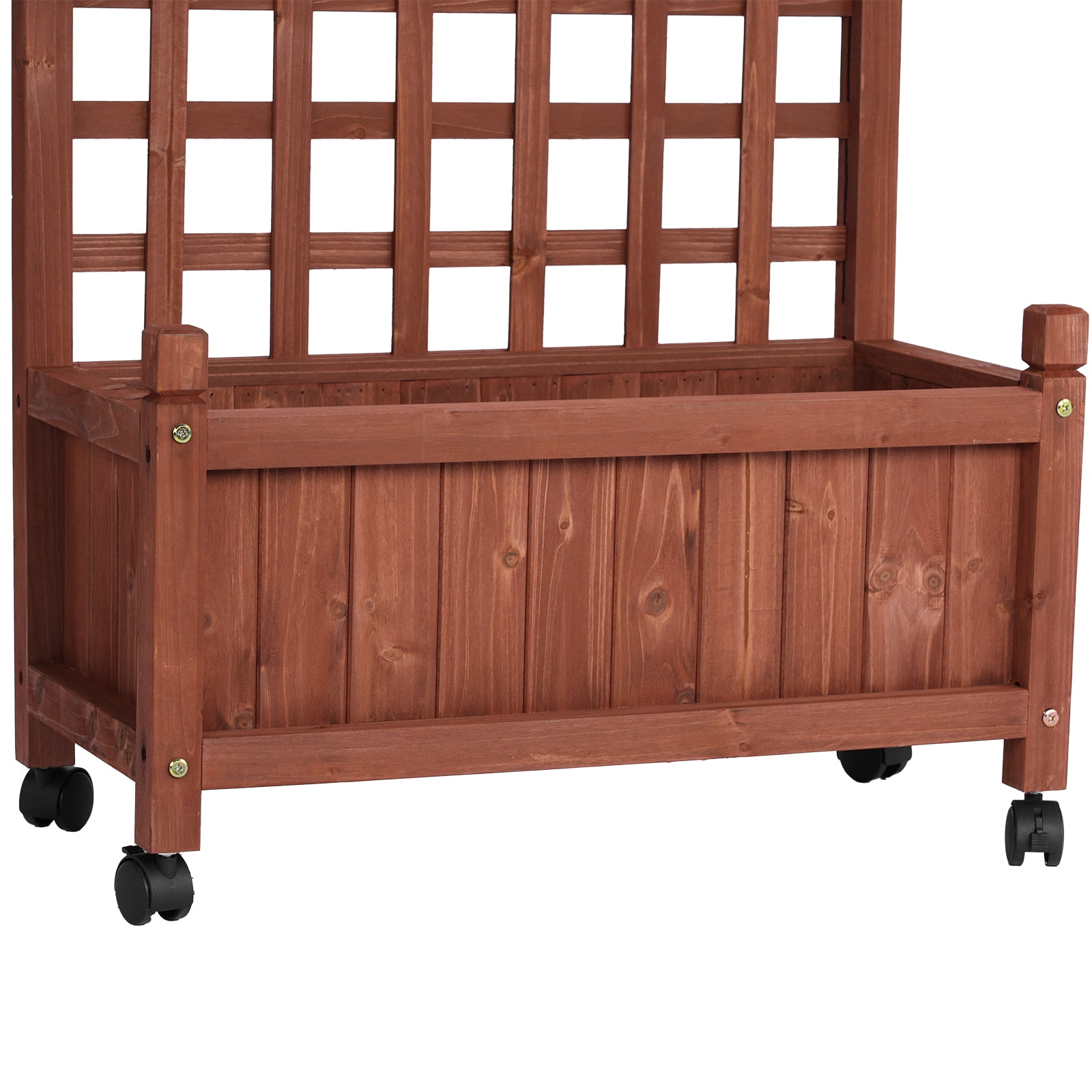 Wooden Raised Garden Bed with Trellis 24.8×11.8×50.0 in, Mobile Planter Box with Lockable Wheels, Fir Wood Vertical Planter for Climbing Plants, Privacy Screen for Patio Balcony Deck