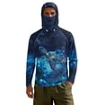 thumbnail image 2 of SEANATIVE Men's Hooded Fishing Shirt Sun Protection Full Coverage Running Fishing Hoodie UV Protection Long Sleeve Hiking Clothes with Mesh Face Mask, M, Sea Turtle Flower Galaxy Blue, 2 of 7