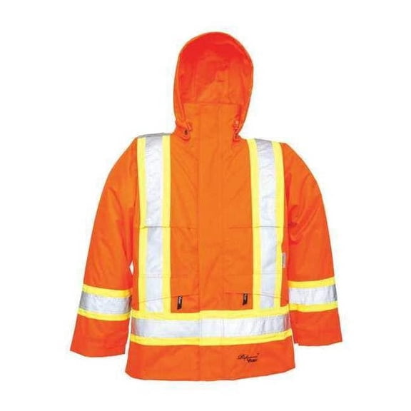 Hi-Viz Safety Jacket, Polyester, Polyurethane, Class 3 Type R, Orange, XL