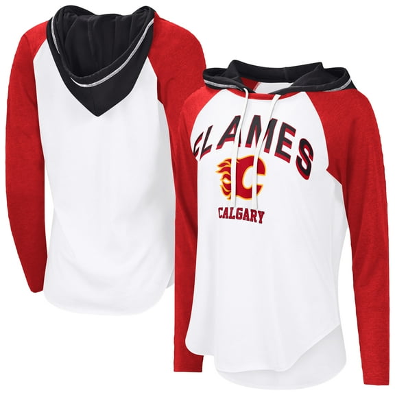 Women's-G-III 4Her by Carl Banks  White Calgary Flames VIP Raglan Long Sleeve Hoodie T-Shirt