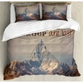 thumbnail image 1 of Quote Duvet Cover Set King Size, Not All Who Wanders are Lost Message on Mountains Background Landscape Photography, Decorative 3 Piece Bedding Set with 2 Pillow Shams, Multicolor, by Ambesonne, 1 of 3