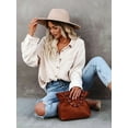 thumbnail image 3 of Womens Corduroy Button Down Shirts Boyfriend Long Sleeve Oversized Blouses Tops White M, 3 of 7