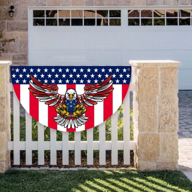 Bandera del Día de la Independencia en forma de abanico | Decoración patriótica colgante de poliéster | Decoración duradera para fiestas de jardín en rojo, blanco y azul | Banner para celebrar