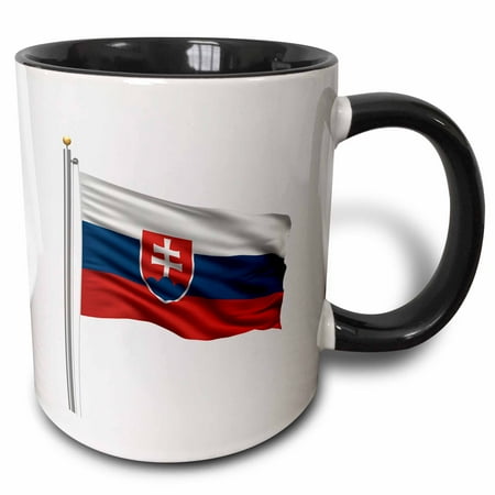 3dRose Flag of Slovakia on a flag pole over white Slovakian, Two Tone Black Mug, 11oz