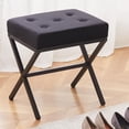 thumbnail image 2 of Tcbosik Velvet Tufted Upholstered Ottoman - 300LBS Weight Capacity, Modern Vanity Stool with X-Shaped Metal Legs and Non-Slip Footpads for Home Dorm (Black)​, 2 of 6