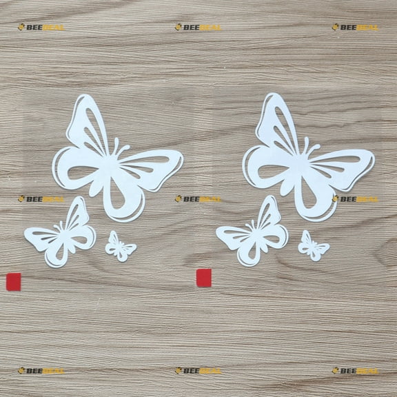2X White 4 Inches Butterfly Three Decal Vinyl Sticker Car Laptop Window