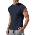 thumbnail image 2 of Muscle Sleeveless Shirts Men Casual Cotton Workout Tank Tops Cut Off Shirts Gym Running Loose Fit Streetwear Top Navy L, 2 of 6